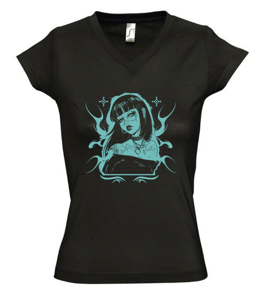 Női V nyakú póló