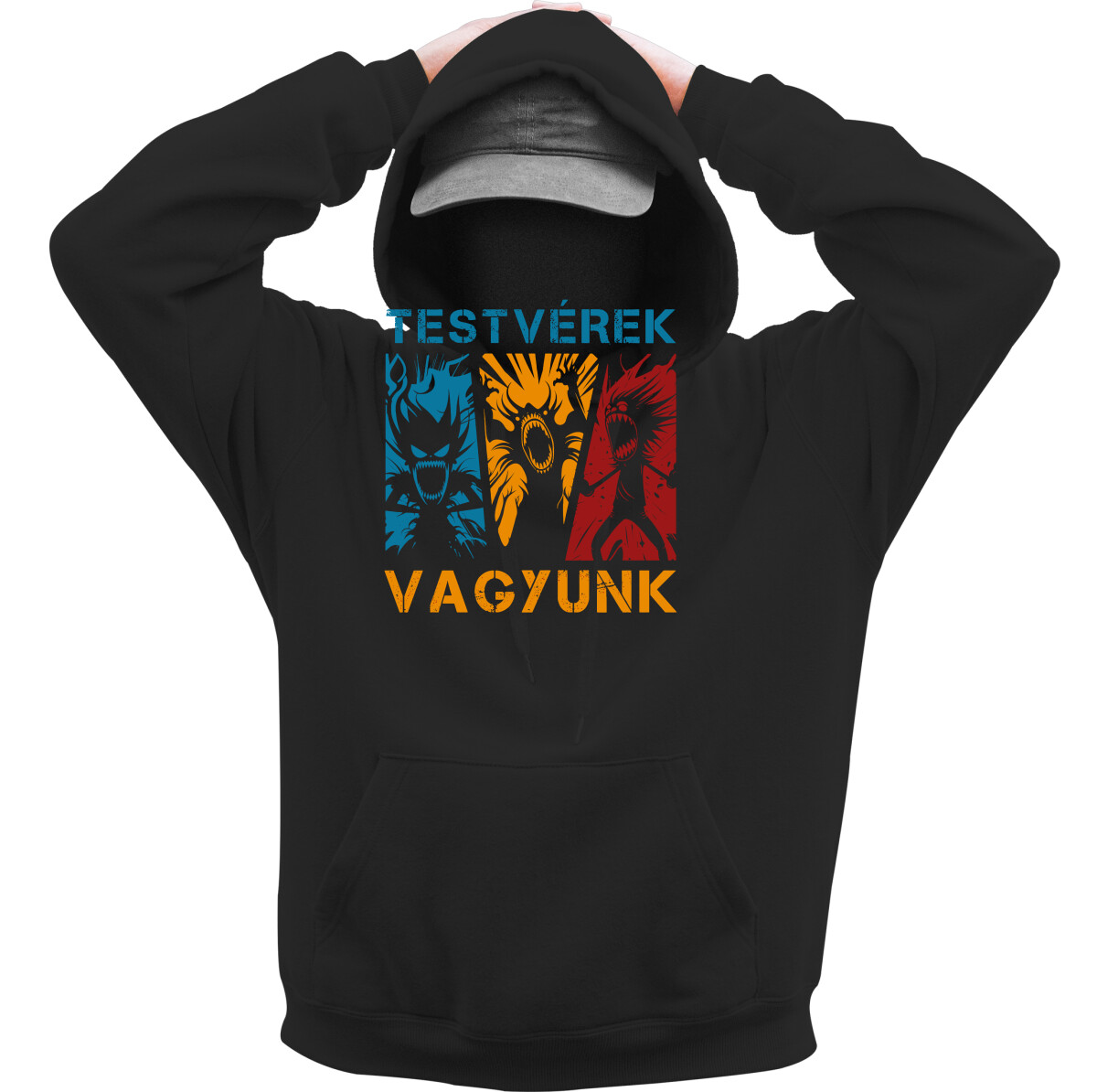 Kapucnis belebújós pulóver