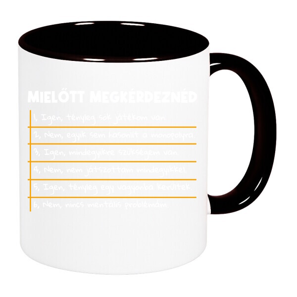 Színes fülű és belsejű bögre