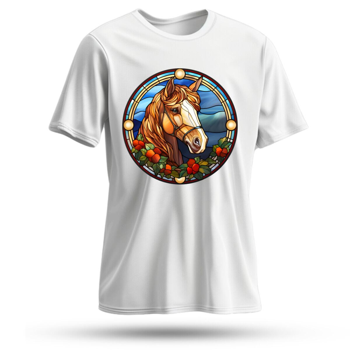 Üvegablak díszes világos ló