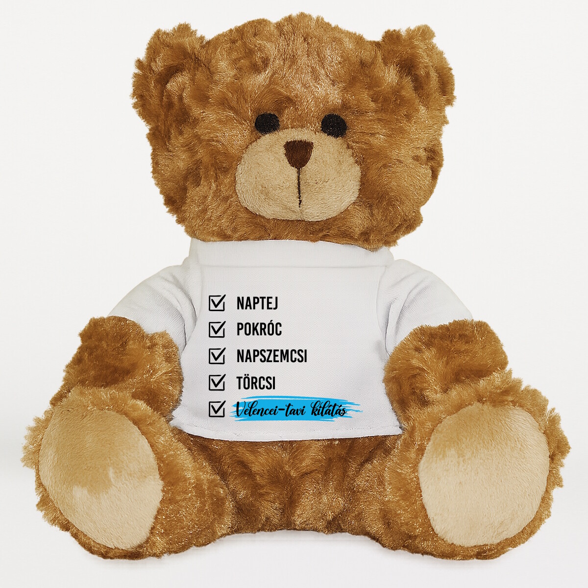 Plüssmaci egyedi pólóval