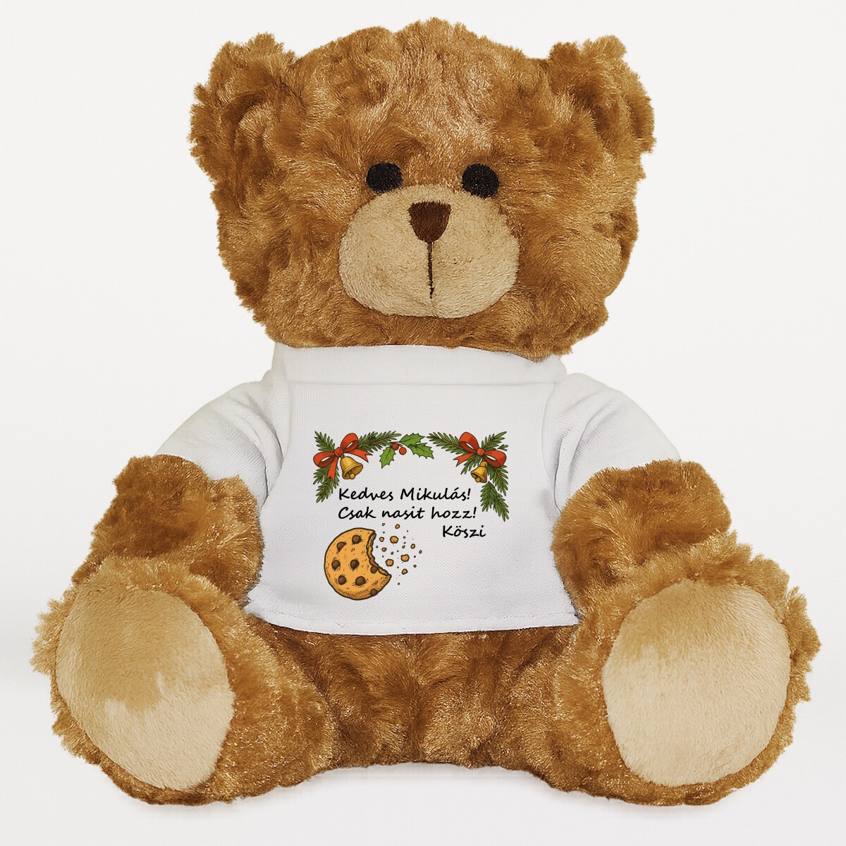 Plüssmaci egyedi pólóval