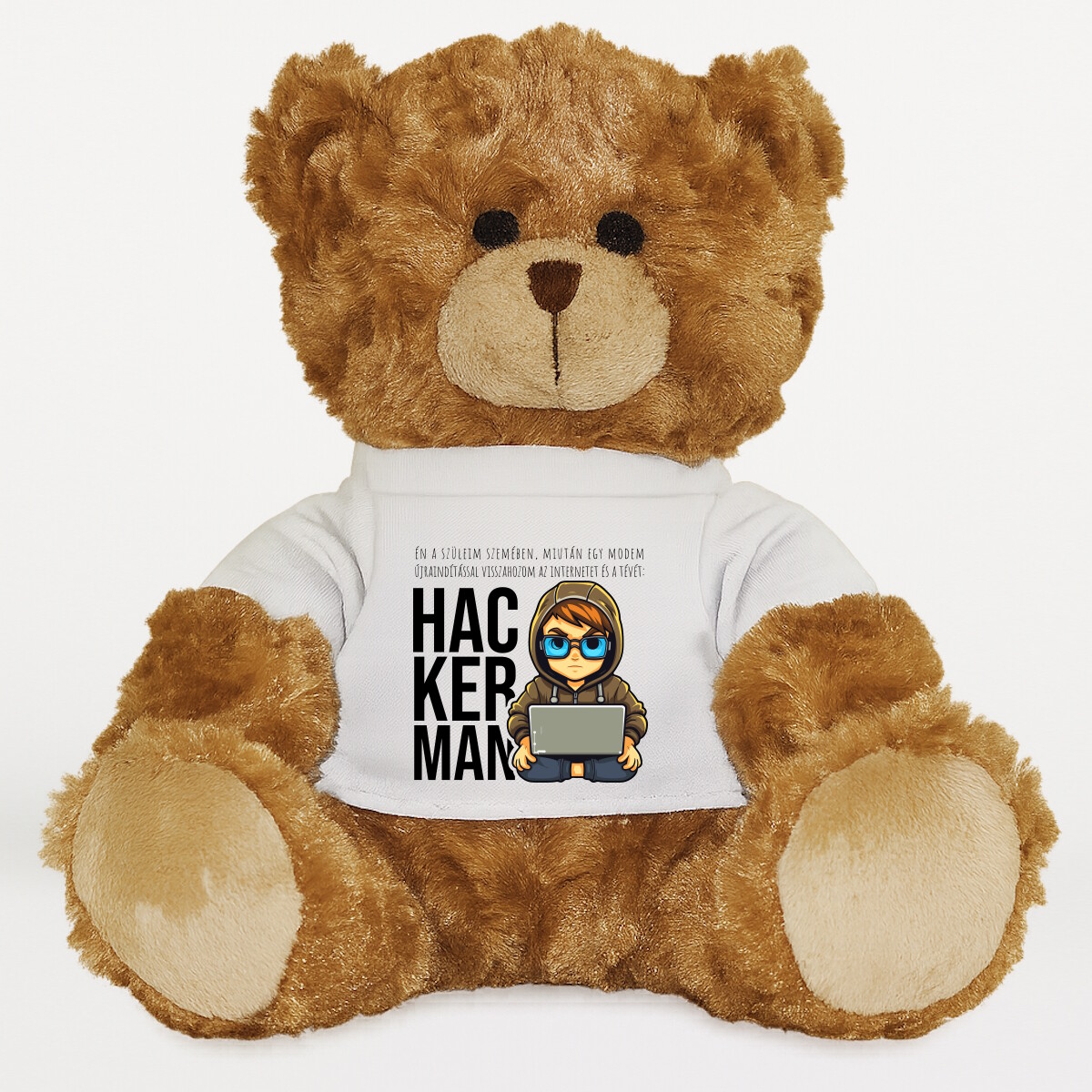 Plüssmaci egyedi pólóval