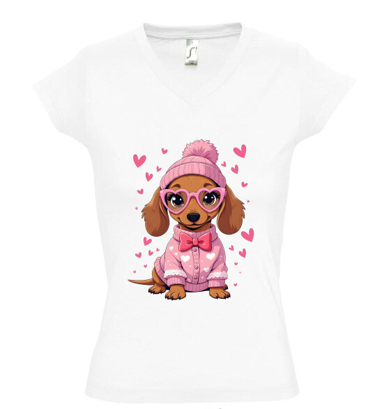 Női V nyakú póló