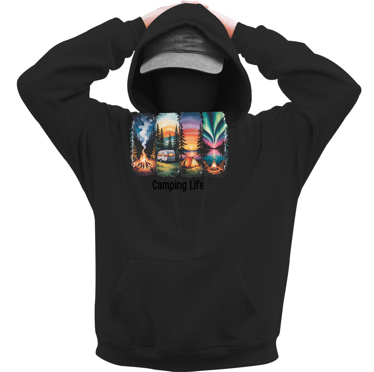 Kapucnis belebújós pulóver