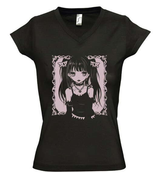 Női V nyakú póló