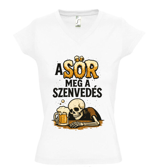 Női V nyakú póló