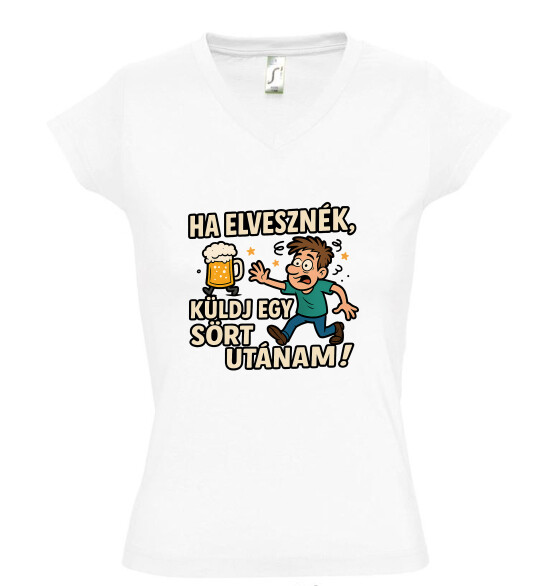 Női V nyakú póló