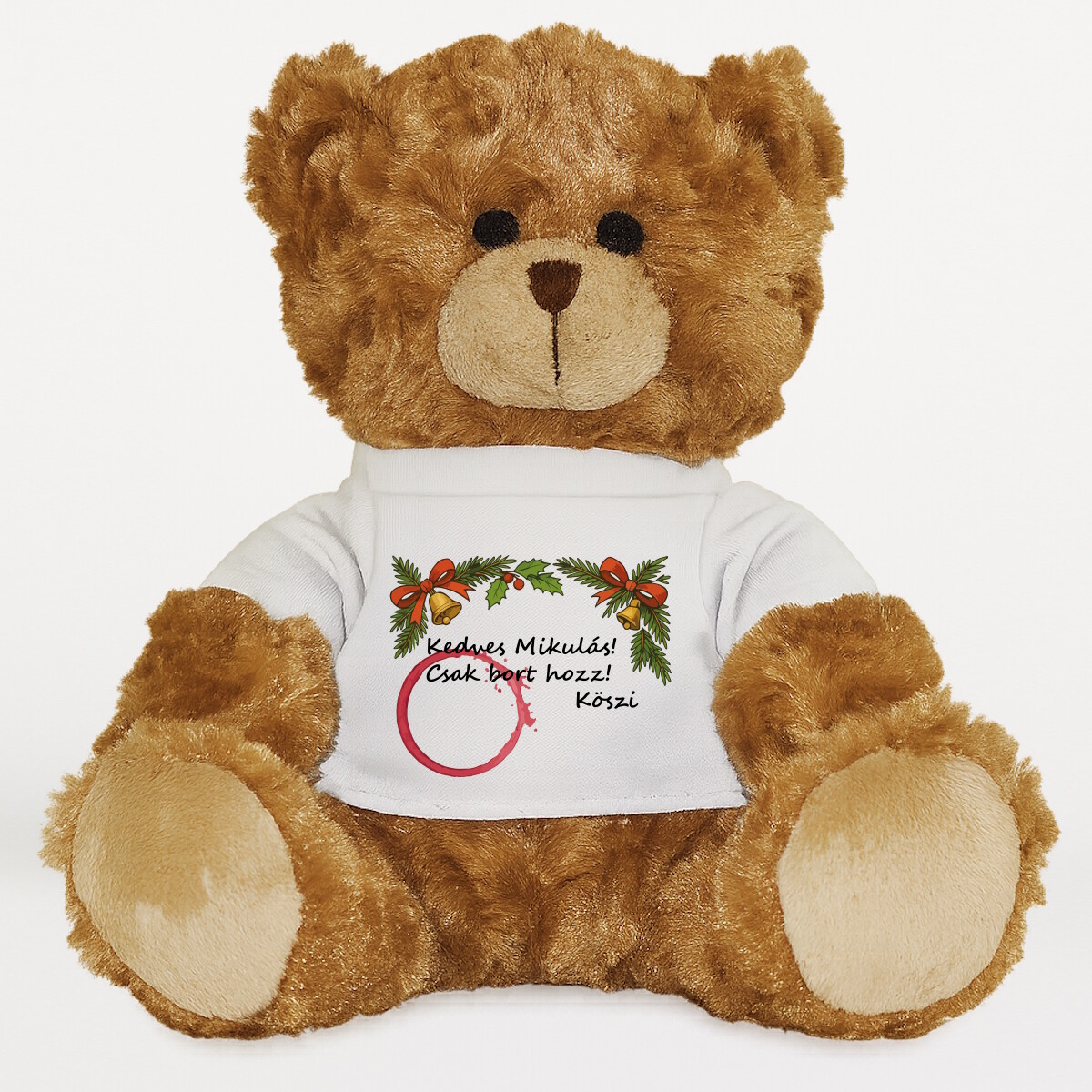 Plüssmaci egyedi pólóval