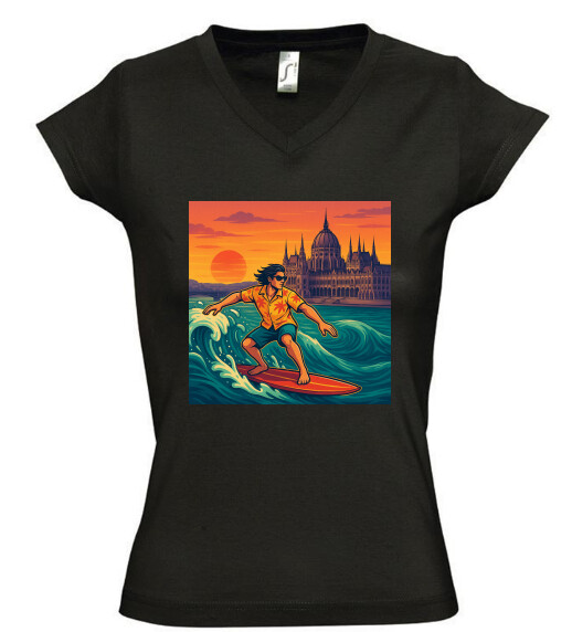 Női V nyakú póló