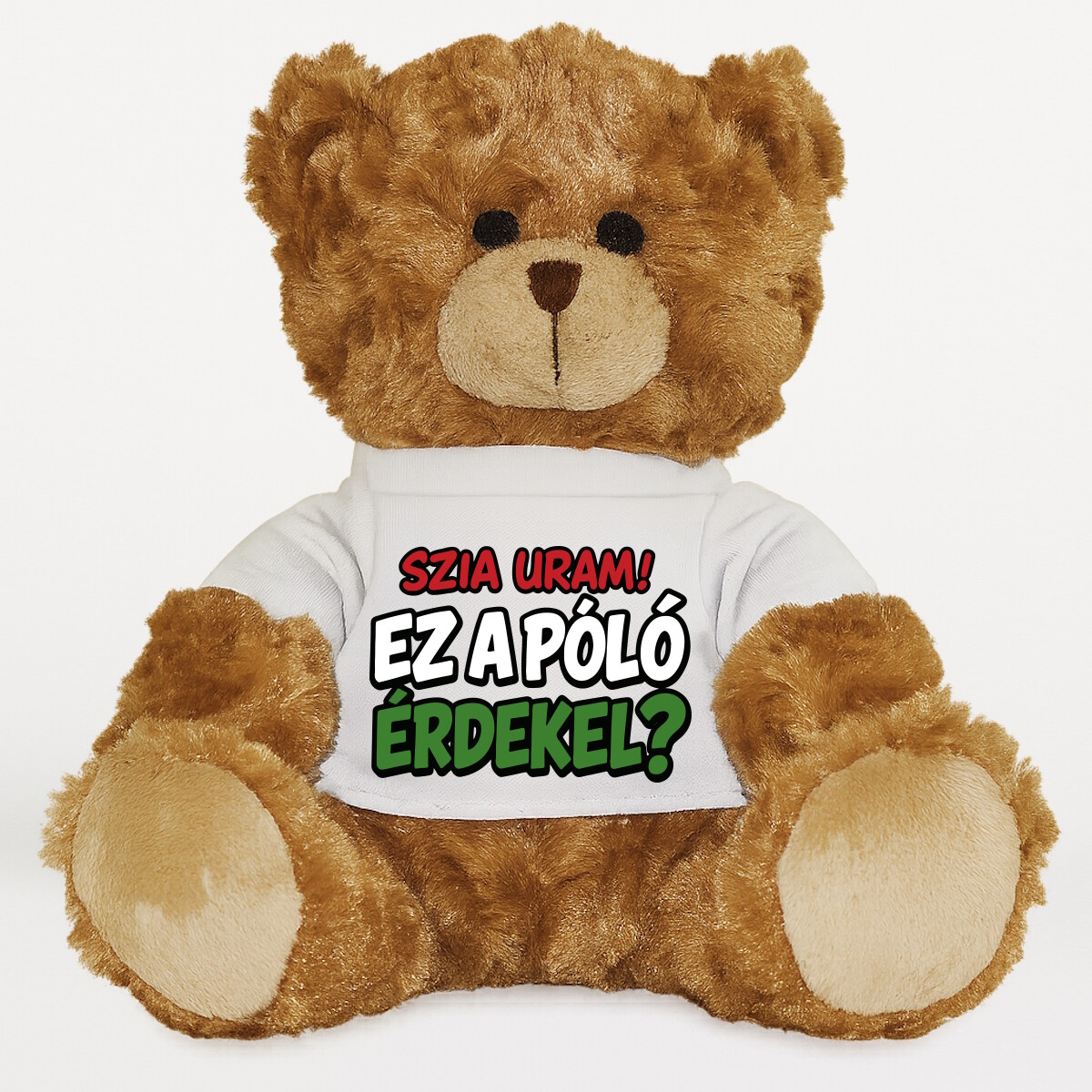 Plüssmaci egyedi pólóval