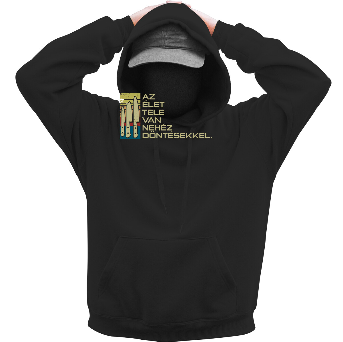 Kapucnis belebújós pulóver