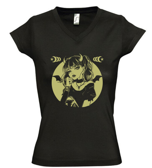 Női V nyakú póló