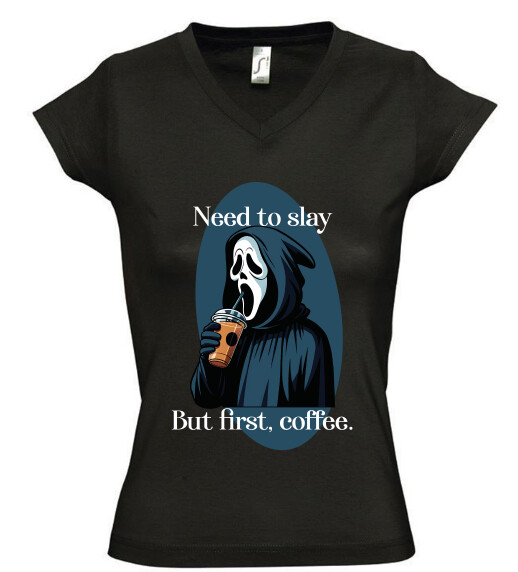 Női V nyakú póló