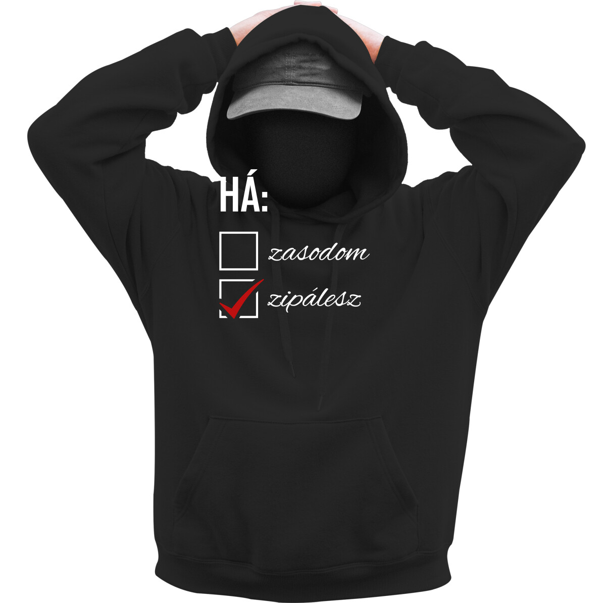 Kapucnis belebújós pulóver