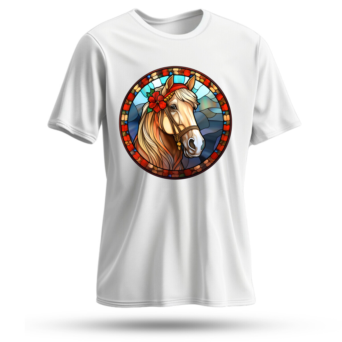 Üvegablak karácsonyi virágos ló