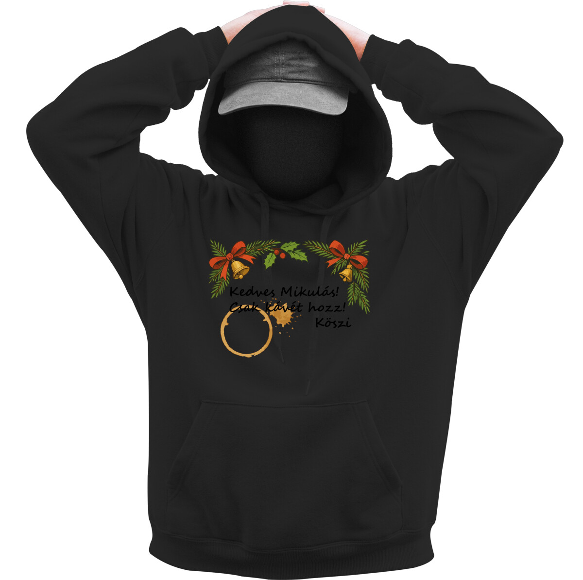 Kapucnis belebújós pulóver