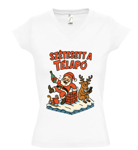 Női V nyakú póló