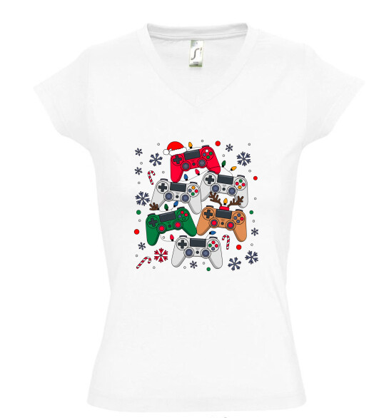 Női V nyakú póló