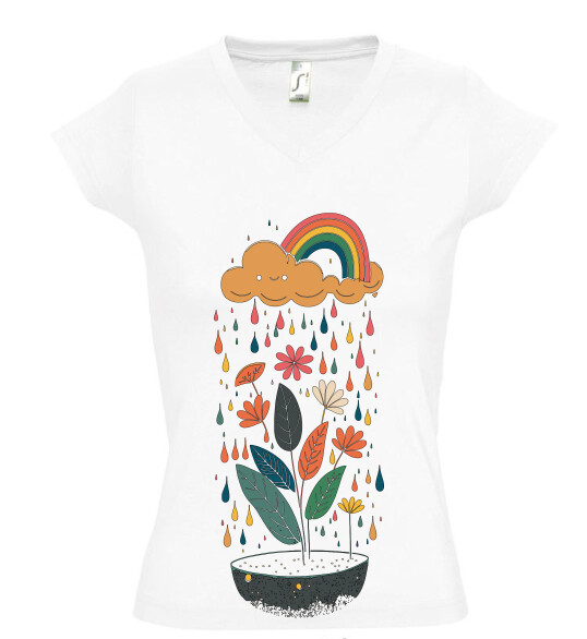 Női V nyakú póló