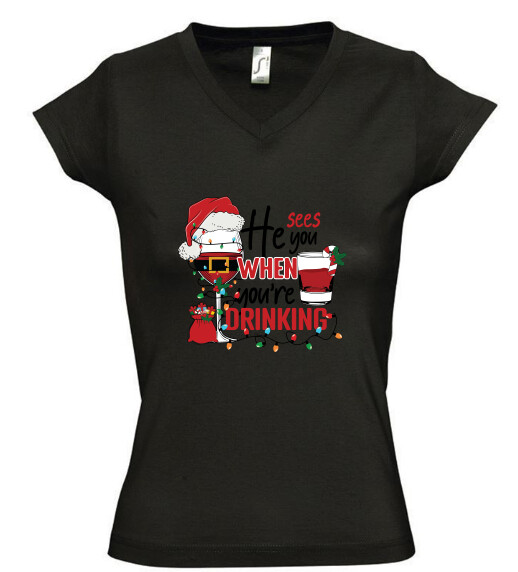 Női V nyakú póló