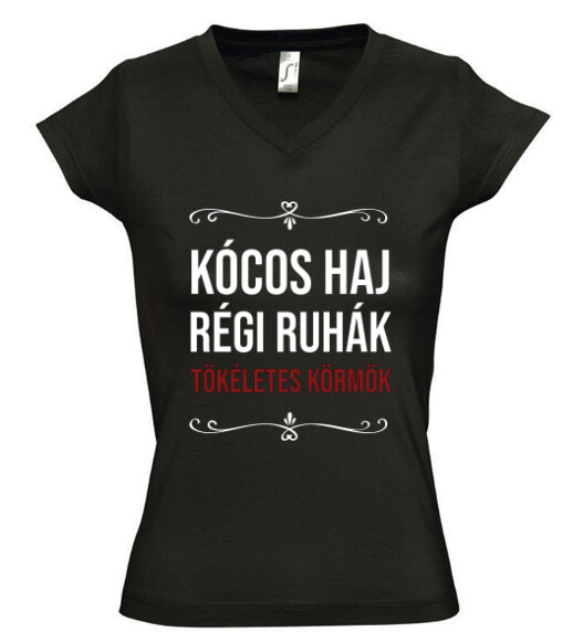 Női V nyakú póló