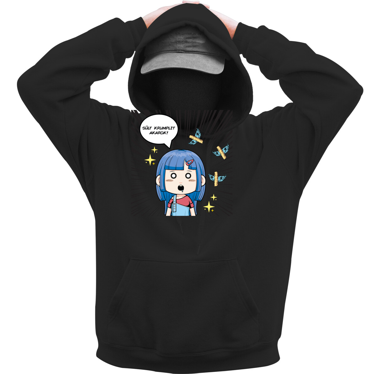 Kapucnis belebújós pulóver