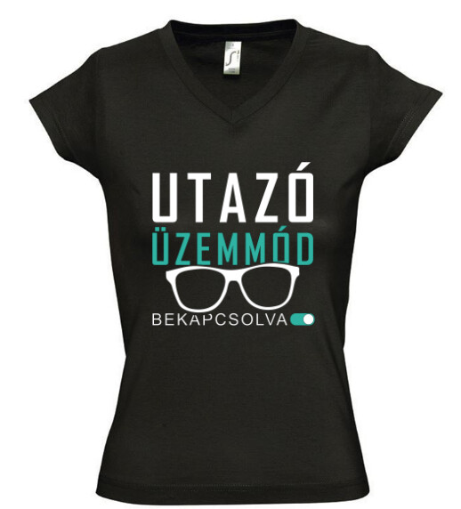 Női V nyakú póló