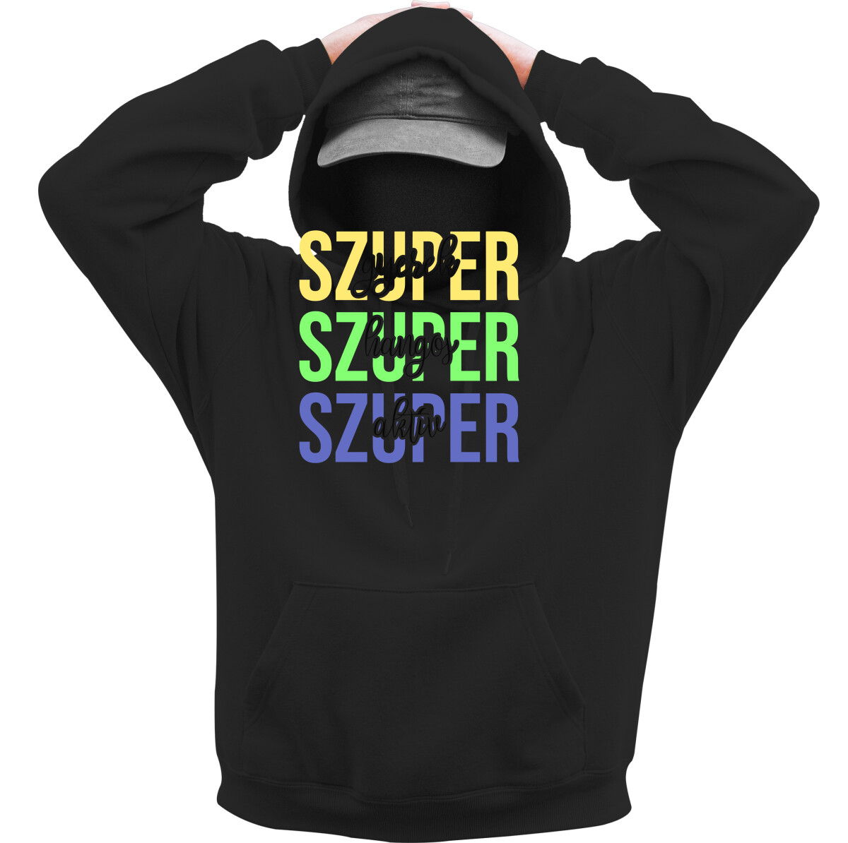 Kapucnis belebújós pulóver