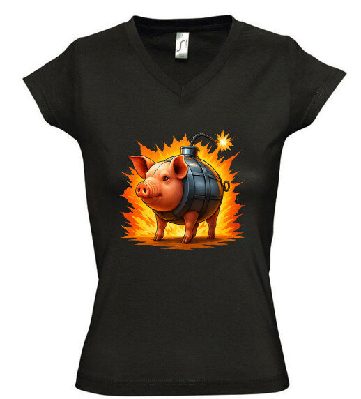 Női V nyakú póló