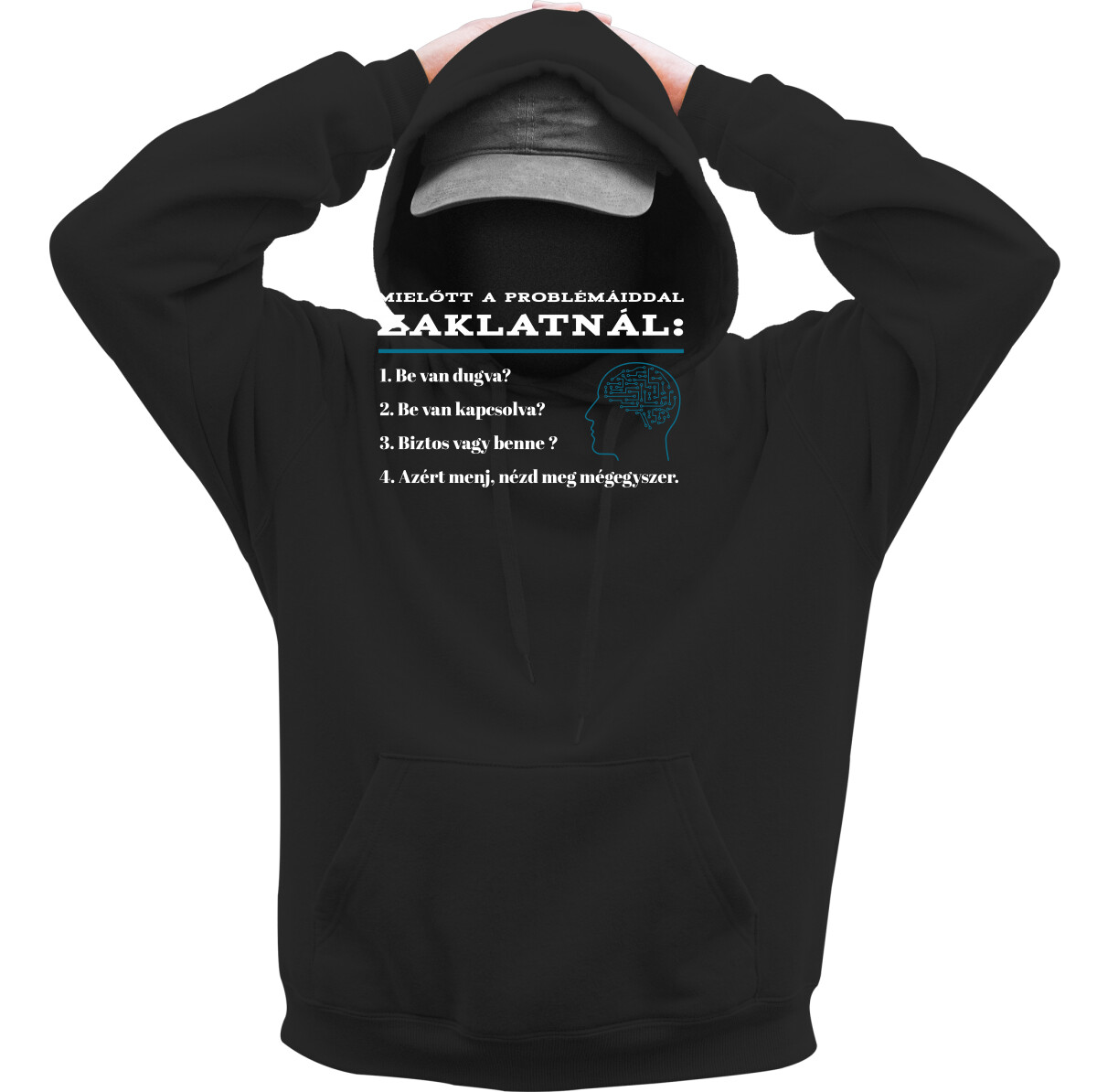 Kapucnis belebújós pulóver